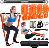 DASKING Fitnessbanden, krachttraining met stang, set van 4 weerstandsbanden, afneembare fitnessbar, handgrepen voor optrekbanden, fitnessapparaten voor thuis, gym sportuitrusting