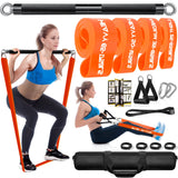 DASKING Fitnessbanden, krachttraining met stang, set van 4 weerstandsbanden, afneembare fitnessbar, handgrepen voor optrekbanden, fitnessapparaten voor thuis, gym sportuitrusting