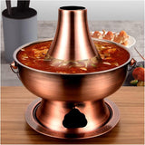 Fondue Chinese koperen hotpot, roestvrij staal houtskool koper shabu serveren hotpot fornuis Chinese traditionele soeppot kookgerei met schoorsteen voor thuisfeest restaurant (paars koper, 30 cm)