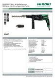 HiKOKI Bohr- & Meißelhammer DH28PMY2 (850W, 3.0 J, SDS-plus-Werkzeugaufnahme, Antivibrationssystem, Zubehör, Koffer)