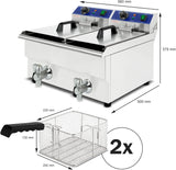 VERTES Professionele Elektrische Friteuse 2x 13L, 6000W, 230V, Koude-Zone-principe, Temperatuur 50-200°C, Frituurmand, Terugstelfunctie, Roestvrij Staal, Oliebediening, Gemakkelijk Reinigen