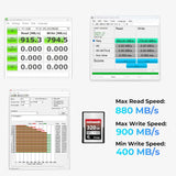 Pergear Professional 320GB CFExpress Type A geheugenkaart, VPG 200, tot 880 MB/s leessnelheid en 900 MB/s schrijfsnelheid voor 4K 120P, 8K 30P opname