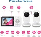 VTech VM819-2 Video Baby Monitor met 19 uur batterijlevensduur, 2 camera's, 1000 ft lange bereik, automatische nachtzicht, 2,8 inch scherm, 2-weg audio talk, temperatuursensor, stroombesparende modus