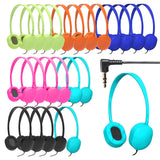 GEEKRIA 24-pack bedrade hoofdtelefoon voor klaslokaal verstelbare on-ear hoofdtelefoon, kinderhoofdtelefoon bedraad groothandel kinderen on-ear headset voor scholen, studenten, bibliotheken,