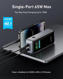 Anker Prime Powerbank, 12.000 mAh 2-poorts oplader met 130 W vermogen, slim display, compatibel met iPhone 14/13-serie, Galaxy, MacBook, Dell, en meer (laadstation niet inbegrepen)