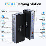 8K USB C Laptop Docking Station met 2 x DP & 1 x HDMI, 15-in-1 hub dock voor dual/triple monitoren, 6 x USB A/C poorten, 100 W PD, Ethernet, SD&TF, audio voor Dell/HP/MacBook/Lenovo