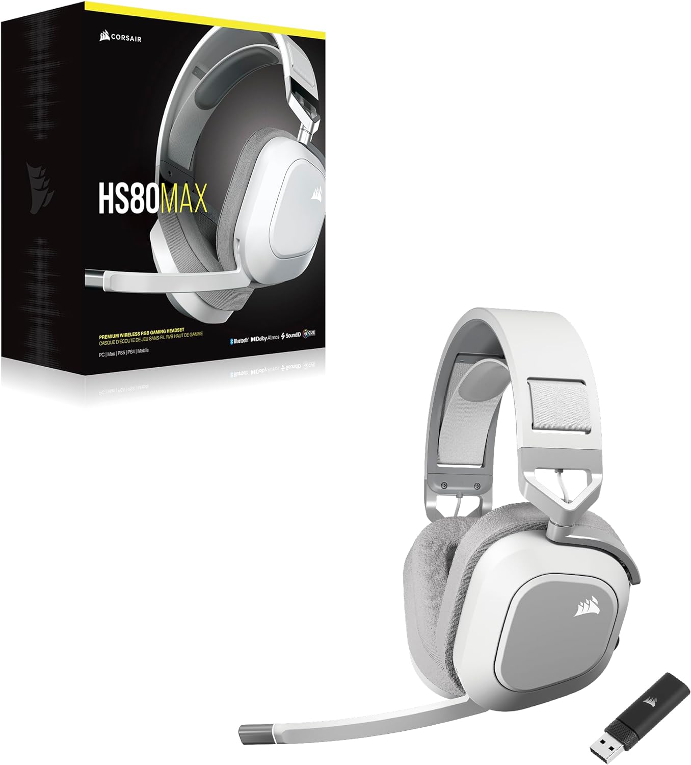 Corsair HS80 RGB WIRELESS Hoogwaardige Gamingheadset met Ruimtelijke Audio (Lage Latentie, Omnidirectionele Microfoon, Batterijduur van wel 20 uur, Draadloze compatibiliteit met PS5 en PS4) Zwart