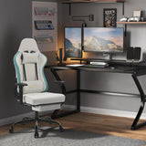 WOLTU Massage GS09bws Gamingstoel, ergonomisch, racing gamerstoel, computerstoel, 150 kg, draaistoel met wielen, hoofdsteun, voetensteun, lendenkussen, technische stof, blauw + wit