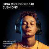 EKSA E4 AirComfy Headsets met microfoon ruisonderdrukking, over-ear pc-hoofdtelefoon, kristalhelder surroundgeluid, 263 g, ultralicht, 3,5 mm, bekabelde computerheadset voor laptop, PS4, PS5, Xbox,