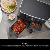 Ninja Foodi MAX Dual Zone Digitale Airfryer, 2 Laden, 9,5L, 6-in-1, Olievrij, Airfryen, Max Crisp, Braden, Bakken, Drogen, 8 Porties, Vaatwasmachinebestendige Manden Met Anti-aanbaklaag, Zwart AF400EU