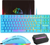 ZIYOU LANG Gaming-toetsenbordmuis, Plug & Play, Met Adapter/converter, RGB-achtergrondverlichting Gametoetsenbord + 6400 DPI Programmeerbare Muis, Voor Gaming/Working/PC/Mac-blauw, UK Layout QWERTY