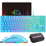 ZIYOU LANG Gaming-toetsenbordmuis, Plug & Play, Met Adapter/converter, RGB-achtergrondverlichting Gametoetsenbord + 6400 DPI Programmeerbare Muis, Voor Gaming/Working/PC/Mac-blauw, UK Layout QWERTY