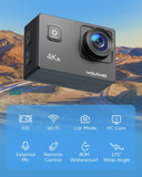 WOLFANG Action Cam GA100 4K 30FPS actiecamera WiFi camcorder 20MP waterdichte onderwatercamera 40M met dubbele microfoon, afstandsbediening, anti-vibratie,accu 2 x 1050mAh, verschillende accessoires