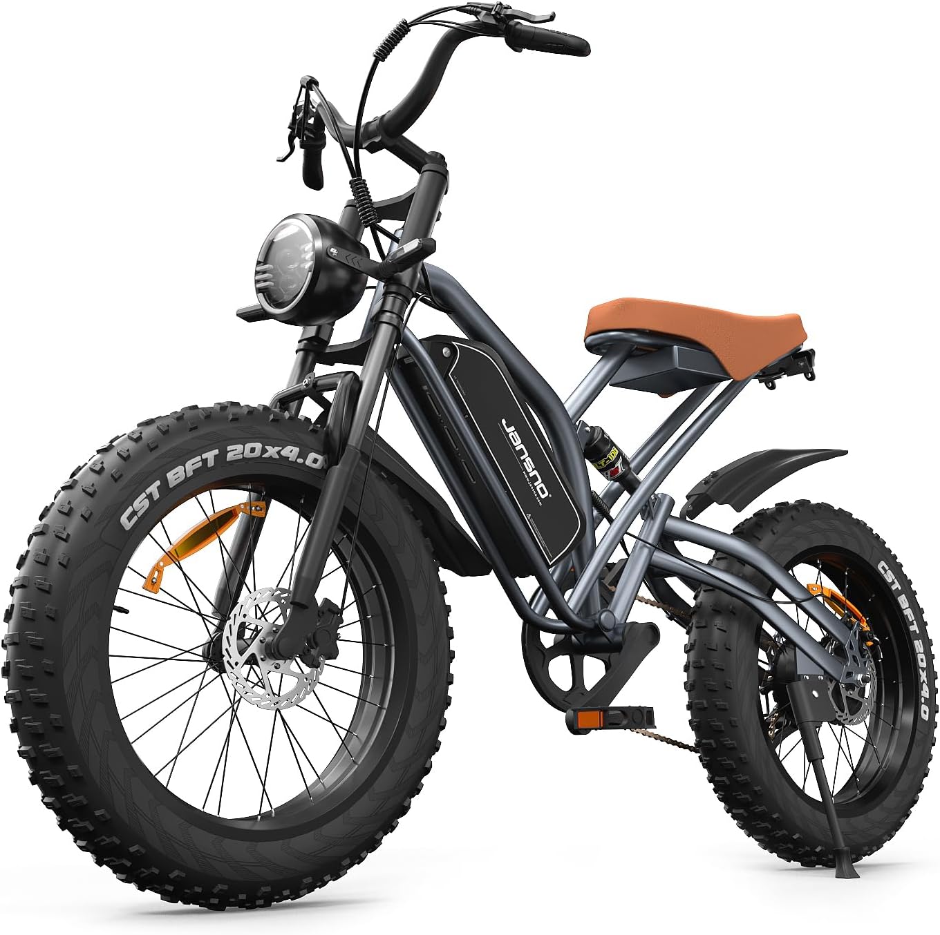 JANSNO E-Bike 20 inch x 4.0 Fat banden, Shimano 7vel, mechanische schijfremmen voor en achter, elektrische fiets voor volwassenen, afneembare accu 48 V, 12,8 Ah