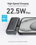 Anker Nano Powerbank, 5000 mAh powerbank 22,5 W, geïntegreerde opvouwbare USB-C connector, compatibel met iPhone 15, Samsung S22/23-serie, Note20/10-serie, Huawei, iPad Pro/Air, AirPods en meer