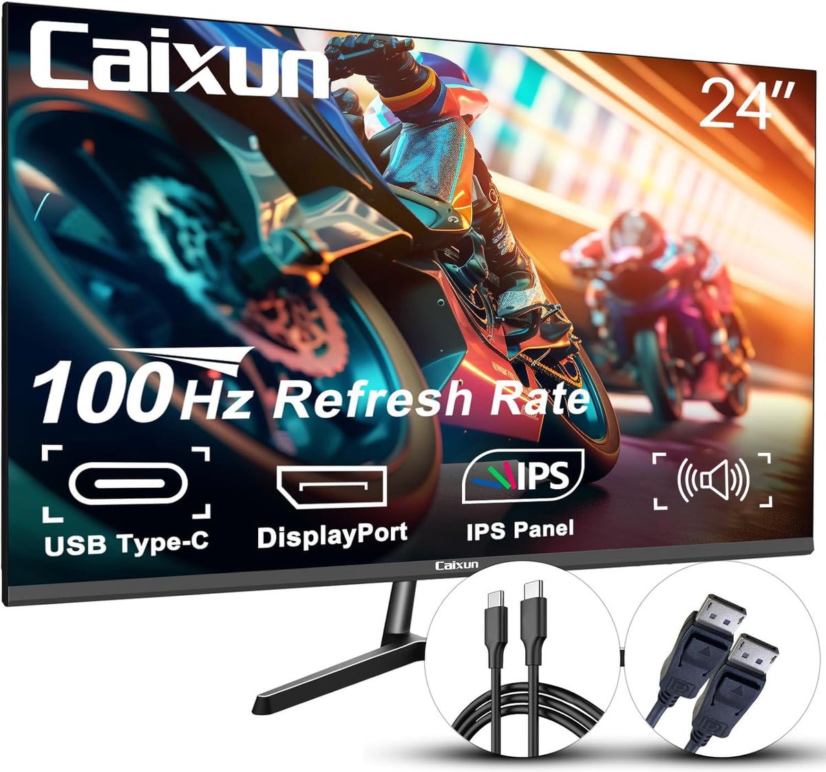 Caixun CM24X3 24 inch monitor 100Hz IPS-monitor, USB Type-C DP monitor pc-scherm met geïntegreerde luidspreker, ultradun scherm, HDMI-aansluitingen (type-C en DP-kabel inbegrepen)