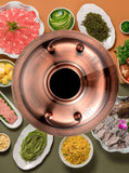 Fondue Chinese koperen hotpot, roestvrij staal houtskool koper shabu serveren hotpot fornuis Chinese traditionele soeppot kookgerei met schoorsteen voor thuisfeest restaurant (paars koper, 30 cm)