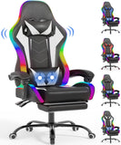 Devoko Gamingstoel met massagefunctie en led, ergonomische bureaustoel met voetensteun, gamingstoelen voor kantoor en games, met RGB-verlichting, wit