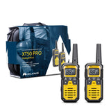 Midland XT50 PRO Dubbel Hobby & Werk, Volledig Optie Versie, Snelle Oplaadbare Walkie Talkie, 85 Kanalen PMR446 en RRM Kanaal, Waterdicht IPX2, USB, Transportkoffer, 8Km, Geel, 2 Eenheden