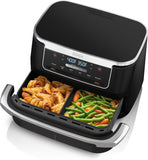 Ninja DZ071 Foodi 6-in-1 DualZone FlexBasket Airfryer met 7-QT MegaZone & Mandverdeler, grote eiwitten en volledige maaltijden, slimme afwerking, 2 voedingsmiddelen op 2 manieren, grote capaciteit,
