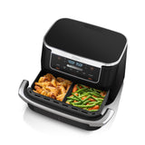 Ninja DZ071 Foodi 6-in-1 DualZone FlexBasket Airfryer met 7-QT MegaZone & Mandverdeler, grote eiwitten en volledige maaltijden, slimme afwerking, 2 voedingsmiddelen op 2 manieren, grote capaciteit,