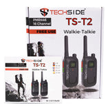 Techside TS-T2 Professionele walkietalkie 16 kanalen PMR446 (gebruik), Vox met 5 niveaus, automatische kanaalscan, set van 4 transceivers