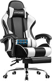 GTPLAYER Game stoel massage, gaming bureaustoel ergonomische met voetensteun, verstelbare hoofdsteun en lendensteun, in hoogte verstelbaar,wit