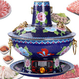 Ingedikte Koperen Houtskool Hete Pot, Koperen Hete Pot In Oude Chinese Fonduepan, Kookgerei, Elektrische Hete Pot, voor, voor Familie, Vrienden, Feestjes,Blue-StyleA-30cm