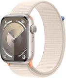 Apple Watch Series 9 (GPS 45 mm) Smartwatch - Kast van sterrenlicht aluminium - Sterrenlicht geweven sportbandje. Conditie bijhouden, Saturatie-app en Ecg-app, Always-on Retina-display, CO?- neutraal