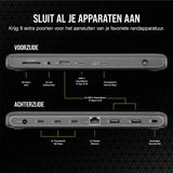 Corsair TBT200 Thunderbolt 4 Dock - Tot 96W-voeding - 4x Thunderbolt 4-poorten - Hulpprogramma voor Thunderbolt Dock - 4x USB-A-poorten - USB-C Poort - SD 4.0-kaartlezer - 2,5 G Ethernetpoort