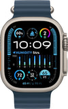 Apple Watch Ultra 2 (GPS + Cellular 49 mm) Smartwatch - Robuuste kast van titanium - Blauw Ocean‑bandje. Conditie bijhouden, nauwkeurige gps, actieknop, extra lange batterijduur, helder Retina-display