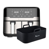 MasterPRO Rocket Duo 900 Dubbele friteuse, olievrij, zwart, 9 l en 2400 W, led-display met touchpad en anti-aanbakmand, rechthoekige siliconen bakplaat, 12,7 x 19,5 x 7 + 2 cm