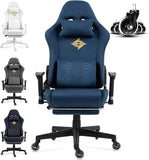 Dowinx Gaming stoel, bureaustoel met zijdeachtig gladde grote wielen, massage gamingstoel met luxe suède stof, 90-165 graden, bureaustoel, 150 kg, blauw