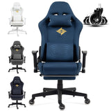 Dowinx Gaming stoel, bureaustoel met zijdeachtig gladde grote wielen, massage gamingstoel met luxe suède stof, 90-165 graden, bureaustoel, 150 kg, blauw