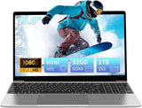 Auusda Laptop met 32 GB DDR4 1TB NVMe SSD, 15,6 inch FHD IPS LCD, Celeron N95 tot 3,4 GHz met vingerafdruk Unlock, koelventilator, webcam, dual speakers, mini HDMI,USB-A x 2,Studenten/Zakelijke Laptop