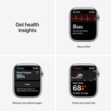 Apple Watch Series 7 (GPS + Cellular, 45mm) smartwatch - kast van zilverkleurig roestvrij staal - Zilverkleurig Milanees bandje. Conditie bijhouden, Saturatie-app en Ecg-app, waterbestendig