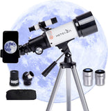 HETEKAN Telescoop, telescopische astronomie voor volwassenen en kinderen, beginners, 70 mm diafractor 400 mm AZ Mount Refractor-telescoop met statief, zoeker en telefoonadapter