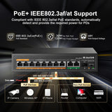 MokerLink 11-poorts Gigabit PoE-switch met 8 PoE+ poort, 2 Gigabit uplink, 1 SFP-poort, 120 W AI detectie, Qos, plug & play netwerkswitch zonder ventilator