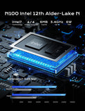 MINISFORUM Mini PC UN100P, Intel 12e generatie Alder Lake-N100, 16 GB DDR4 RAM 512 GB PCIe SSD, 2xHDMI 2.1 TMDS/USB-C, 4xUSB-poorten, 2.5G RJ45, WiFi6, BT5.2