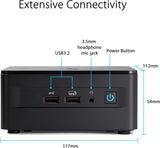 ASUS NUC 12 Pro Barebone Desktop-PC (Intel Core i7-1260P, Intel UHD Graphics, geen geheugen, geen geheugen, geen besturingssysteem, incl. stroomkabel)