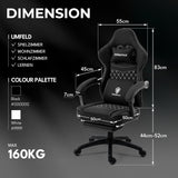 Dowinx Gamingstoel met pocketveringkussen, massagegamingstoel met voetensteun, ergonomische racing-gamerstoel, belastbaar tot 150 kg, Zwart