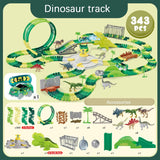 DIY Dinosaurus Racebanen Speelgoed Set (343 stuks) Race Track Auto Set Flexibele Met 1 Raceauto's en 6 Dinosaurus Speelgoed Kerstmis Verjaardag Geschenk