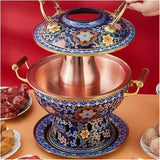 Chinese bronzen fondue， Chinese Traditional Old Beijing Old-Style Charcoal Hot Pot, Mongolian Hot Pot, Split Design, Easy to Clean, for Family/Friends, Parties