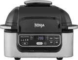 Ninja Foodi Grill & Airfryer, 5,7 Liter, 5 Kookfuncties, Airfryen, Grillen, Bakken, Braden en meer, Vaatwasmachinebestendige Onderdelen, Zwart/Zilver AG301EU