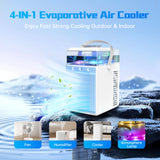 Mobiele airconditioning, 5-in-1 airconditioner, draagbaar, airconditioner zonder afvoerslang, mini-airconditioning met spray en kleurrijk nachtlampje, mobiele airconditioner voor thuis, kantoor