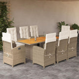 JUDYY 9-delige tuinmeubelset met beige kussens van polyrotan, outdoor lunchset, tuindinerset, eettafelset op terras - 3212509