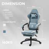 Dowinx Gamingstoel, stof met pocketveringkussen, massage-gamingstoel met voetensteun, ergonomische pc-stoel, gamingstoel, bureaustoel, 150 kg belastbaarheid, blauw