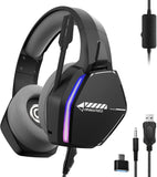 Oniverse Gaming Headset voor PS5 PS4 SWITCH XBOX PC MAC met microfoon, LED, 50mm luidsprekers en ademende stoffen oorkussens - Bedrade stereogamer-hoofdtelefoon Nebula (Infinite Black/Zwart)