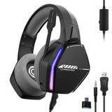 Oniverse Gaming Headset voor PS5 PS4 SWITCH XBOX PC MAC met microfoon, LED, 50mm luidsprekers en ademende stoffen oorkussens - Bedrade stereogamer-hoofdtelefoon Nebula (Infinite Black/Zwart)