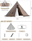 OneTigris Tent tipitent noktent voor 4-6 personen, piramidetent met tentstang, 4 seizoenen, campingtent, 3000 mm waterkolom, voor outdoor, camping, wandelen, trekking